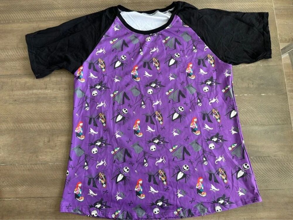 Nightmare Before Christmas Jack Skellington Sally Purple Raglan Shirt Halloween